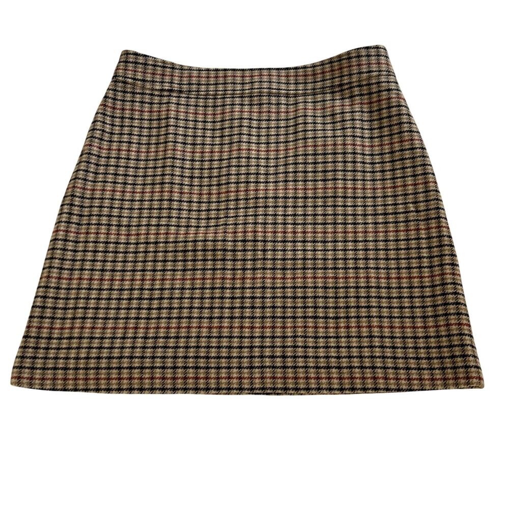 J Crew Mini Skirt Womens 14 Brown Houndstooth Wool Blend A-Line Career NWT